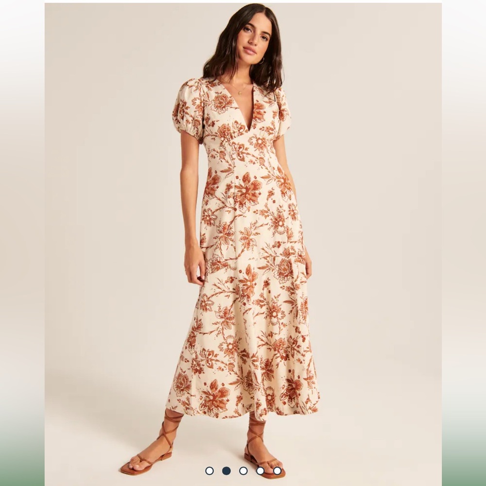 Abercrombie Puff Sleeve Slim Poplin Midi Dress